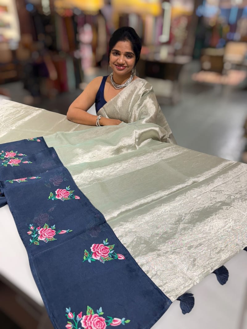 Pure Handloom Tissue saree with organza embroidered border SS50234