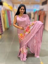 Dark Lilac Designer Chinnon & Satin Fusion Saree SS5034