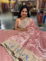 Dusty Pink Pure Handloom Tissue Saree with pure Tussar embroidered border SS50236