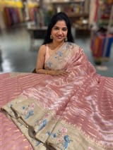 Dusty Pink Pure Handloom Tissue Saree with pure Tussar embroidered border SS50236