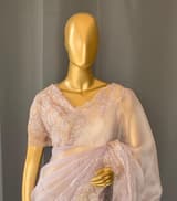 Lilac Organza Saree with tissue cutwork Rose border