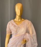 Lilac Organza Saree with tissue cutwork Rose border
