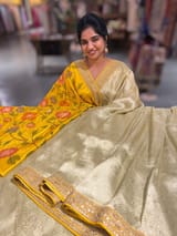 Mint & Yellow Combo Banarasi Tissue Brocade saree SS50218