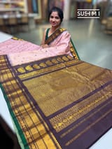 Pastel Pink vintage checks Gadwal Silk Saree : S62F213