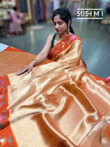 Orange Banarasi Tissue with pythani inspired embroidery