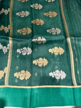 Bottle Green Kora Banarasi Saree in half & half style