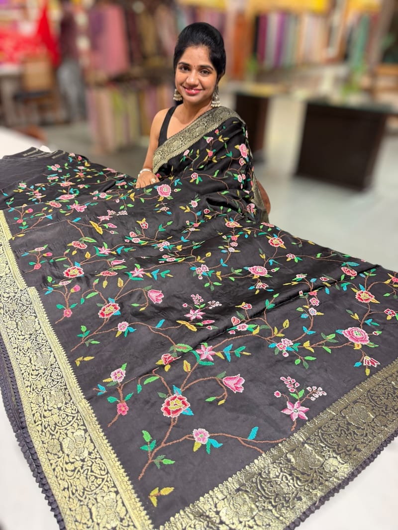 Black Mashru Banaras with embroidery SS5009