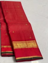 Orangish Red Vaira Oosi Checks Vintage Kanjeevaram Saree