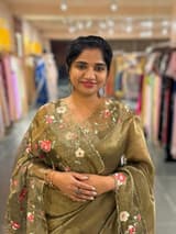 Mehendi Pure Tissue Saree with embroidered border