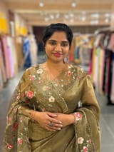 Mehendi Pure Tissue Saree with embroidered border