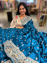 Peacock Blue Pure Mashru Satin Saree with embroidery SS5017