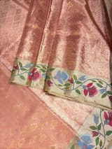 Coral Peach Kanchi Tissue Brocade Saree With jamdani inspired embroidery. SS50197