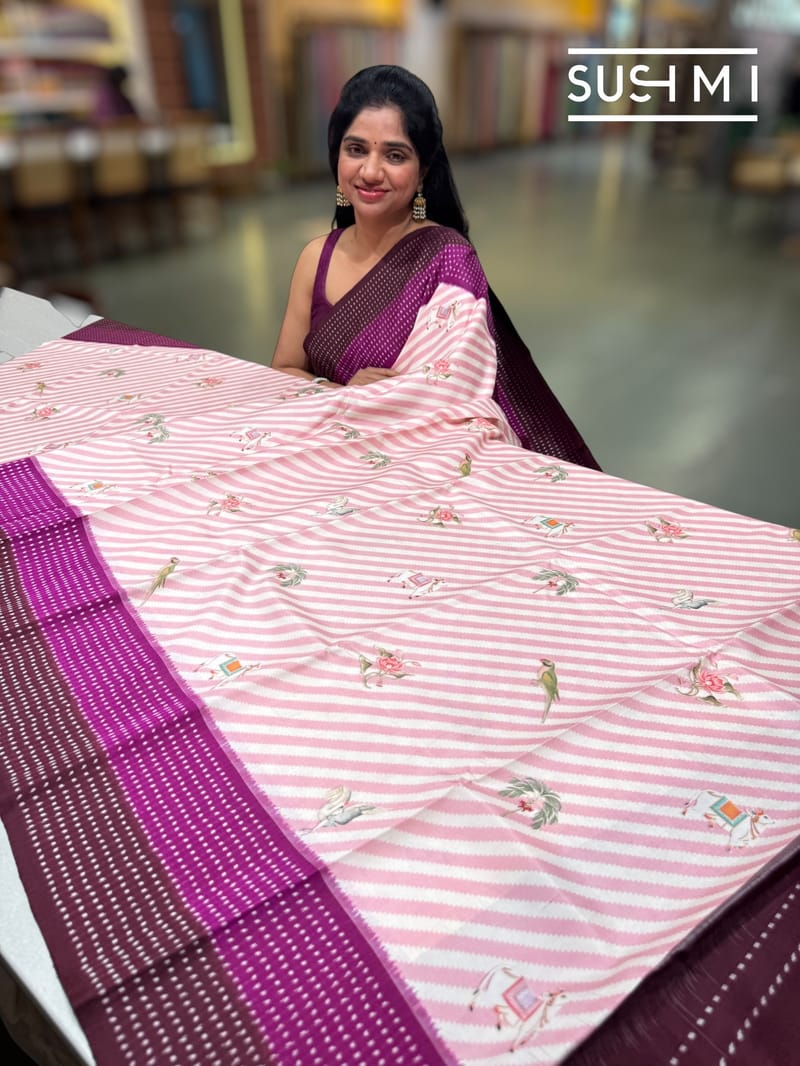 Designer Ikkath Printed Silk Saree