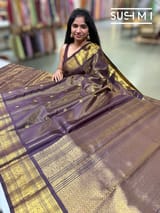Darkbrown & Violet dual tone vaira oosi stripes Vintage Kanjeevaram Saree : S62F119