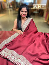 Burgundy Satin Saree with sabyasachi borders : D62F051