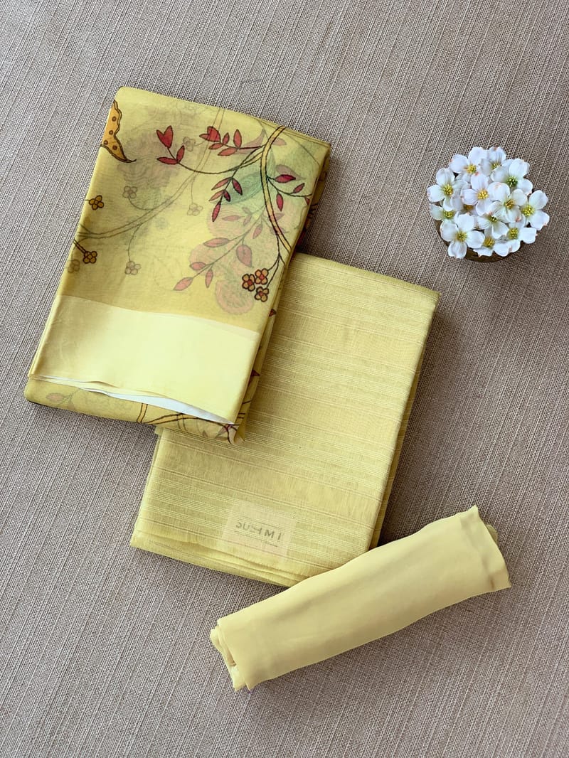 Pastel Yellow Banarasi Chiniya Silk 3-pc Suit set : SS62J08