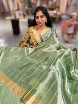 Green tissue checks Saree with pythani inspired embroidered tissue blouse
