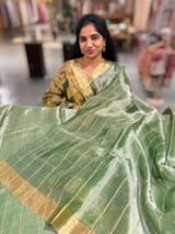 Green tissue checks Saree with pythani inspired embroidered tissue blouse