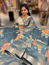 Peacock Blue Printed Banarasi Cotton Tissue SS50560
