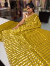 Mustard Handloom Mul Tissue Stripes Saree with fusion blouse SS50409