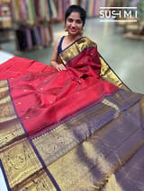Maroon Red and Blue Vintage Kanjeevaram Saree : S62F117