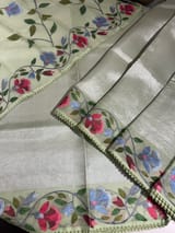 Sea Green kora tissue saree with pythani inspired embroidery