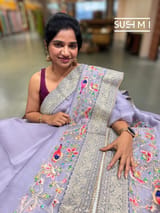 Lilac Organza Banarasi Fusion Saree with Bird Appliqué