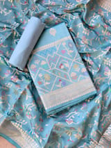 Powder Blue Banarasi Chiniya Silk 3-pc Suit set : SS62J02