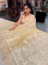 Pastel Yellow Organza saree with heavy embroiderey SS50551