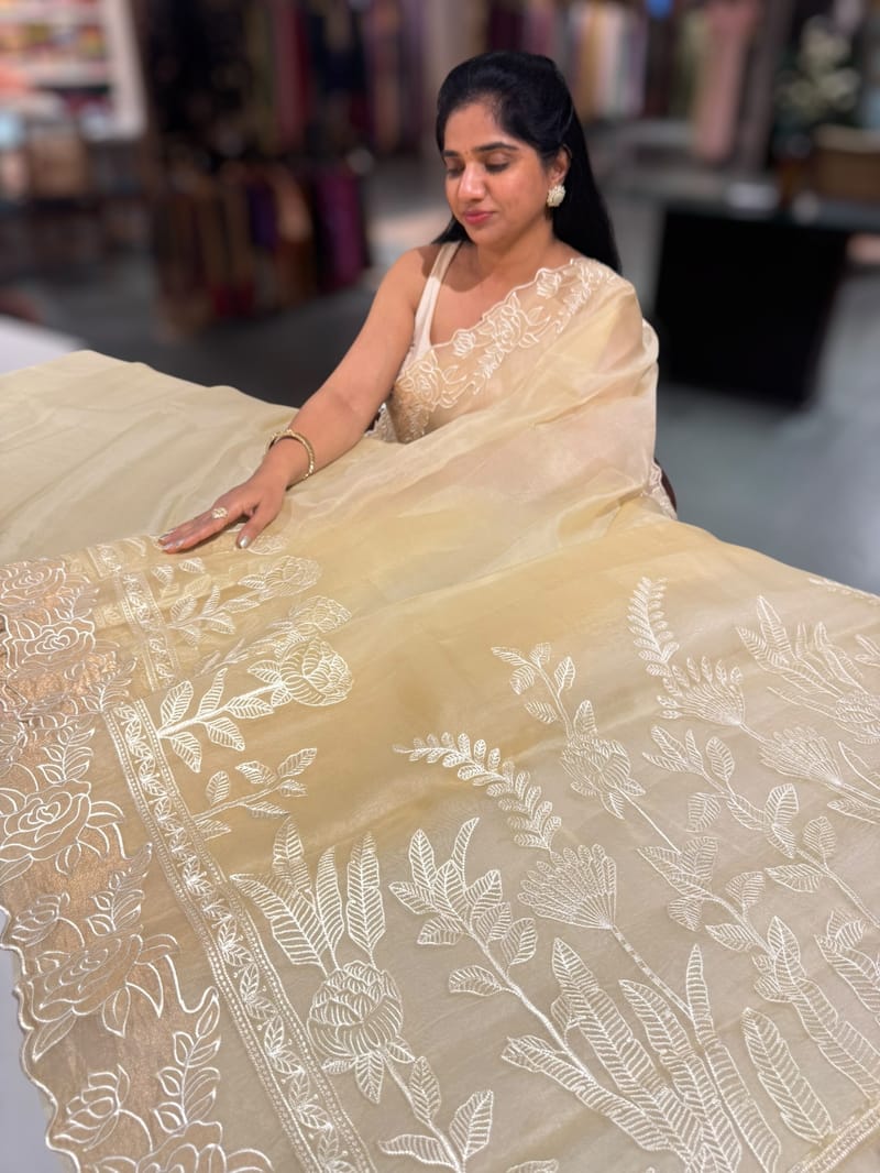 Pastel Yellow Organza saree with heavy embroiderey SS50551