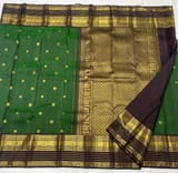 Emerald Green & Coffee Brown Combo Vaira Oosi Checks Kanjeevaram Saree