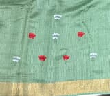 Emerald Green Tussar Brocade Saree With Statement Red Rose Embroidery. SS50471