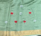 Emerald Green Tussar Brocade Saree With Statement Red Rose Embroidery. SS50471