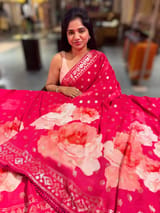 Reddish Pink georgette sequence saree with statement floral print SS5048