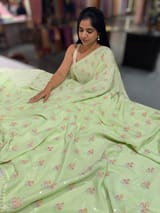 Sea Green chiffon saree with embroidery SS50519
