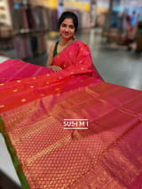 Pink Kanjeevaram Saree with vaira oosi stripes