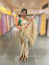 Bottle Green Base Banarasi Tissue Brocade Saree with Petite Point Embroidered Border SS5084