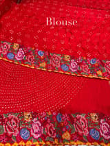 Chilli Red Pure Gajji Silk Rai bandhej Saree with petite point embroidery