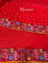 Chilli Red Pure Gajji Silk Rai bandhej Saree with petite point embroidery