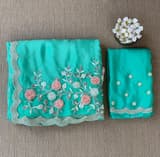 Seagreen pure chinnon saree