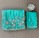 Seagreen pure chinnon saree