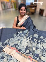 Black Tussar pen kalamkari printed saree