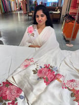 Halfwhite Designer Chinnon & Satin Fusion Saree SS5032
