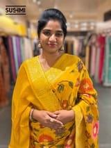 Sunflower Yellow Banaras Mashru Silk with embroidery