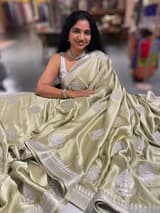 Light Pista Pure Satin Saree with Embroidery. SS5031