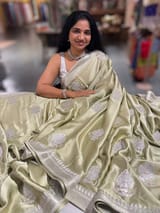 Light Pista Pure Satin Saree with Embroidery. SS5031