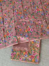 Dusty Pink Tissue Stripes Saree with petite point Embroidered tissue border and blouse . SS50423