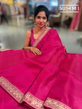 Fushcia Pink Organza Saree with sabhyasachi borders S62116