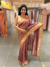 English Brown Raw Silk Saree with Embroidery SS50499