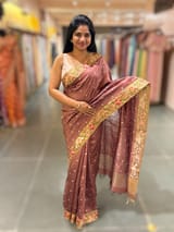 English Brown Raw Silk Saree with Embroidery SS50499